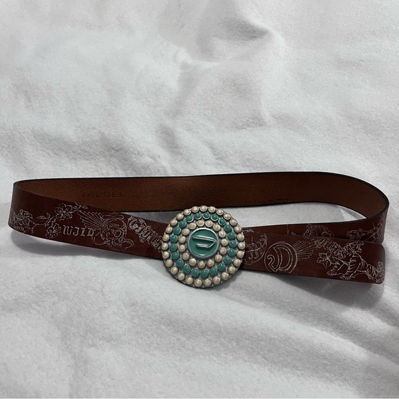 Diesel Y2K Brown Leather Statement Belt Made in Italy 90 cm - Picture 4 of 15